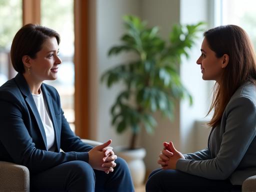 Two people in a calm coaching session.