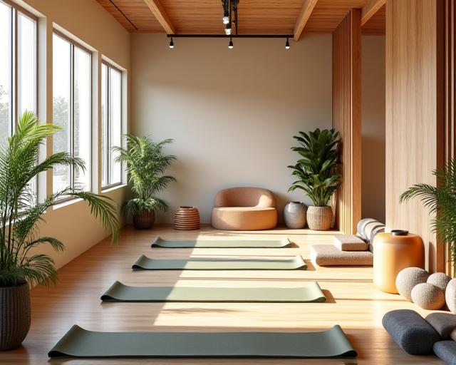 The calm and welcoming interior of the Rooted Serenity yoga studio.
